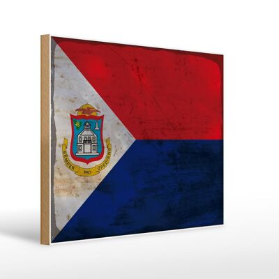 Letrero de madera bandera Sint Maarten 40x30cm Sint Maarten signo óxido