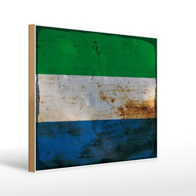 Panneau en bois drapeau Sierra Leone 40x30cm Panneau rouille Sierra Leone