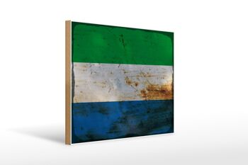Panneau en bois drapeau Sierra Leone 40x30cm Panneau rouille Sierra Leone 1
