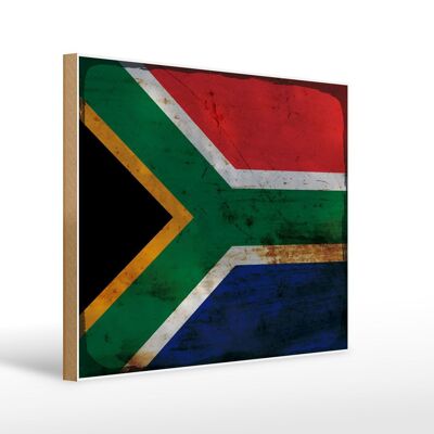 Panneau en bois drapeau Afrique du Sud 40x30cm Panneau décoratif rouille Afrique du Sud