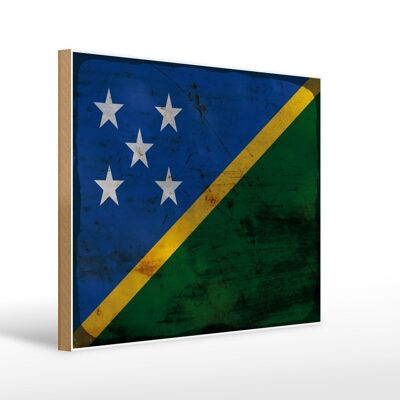 Letrero de madera bandera Islas Salomón 40x30cm Signo óxido Islas Salomón