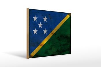 Panneau en bois drapeau des Îles Salomon 40x30cm Panneau de rouille des Îles Salomon 1