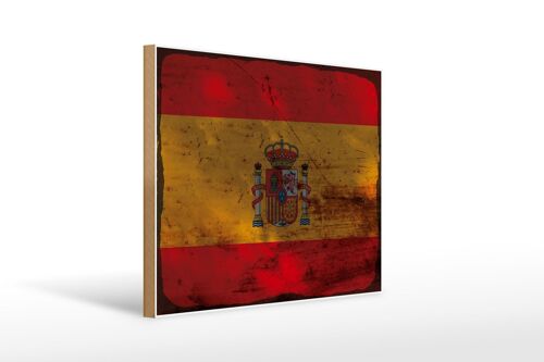 Holzschild Flagge Spanien 40x30cm Flag of Spain Rost Deko Schild