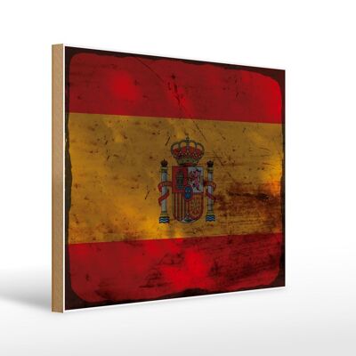 Cartello in legno bandiera Spagna 40x30 cm Bandiera della Spagna, insegna decorativa color ruggine