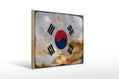 Holzschild Flagge Südkorea 40x30cm Flag South Korea Rost Schild