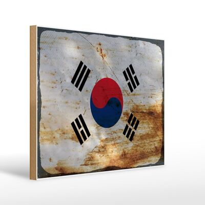 Cartello in legno bandiera Corea del Sud 40x30 cm Bandiera Corea del Sud segno ruggine