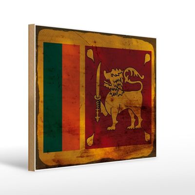 Letrero de madera bandera Sri Lanka 40x30cm Bandera Sri Lanka cartel de madera oxidada