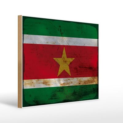 Cartello in legno bandiera Suriname 40x30cm Bandiera del Suriname segno ruggine