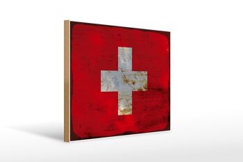 Panneau en bois drapeau Suisse 40x30cm Drapeau Suisse rouille signe décoratif 1