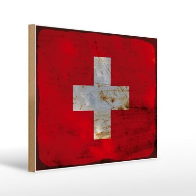 Holzschild Flagge Schweiz 40x30cm Flag Switzerland Rost Deko Schild
