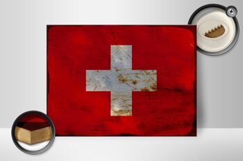 Panneau en bois drapeau Suisse 40x30cm Drapeau Suisse rouille signe décoratif 2