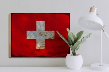 Panneau en bois drapeau Suisse 40x30cm Drapeau Suisse rouille signe décoratif 3