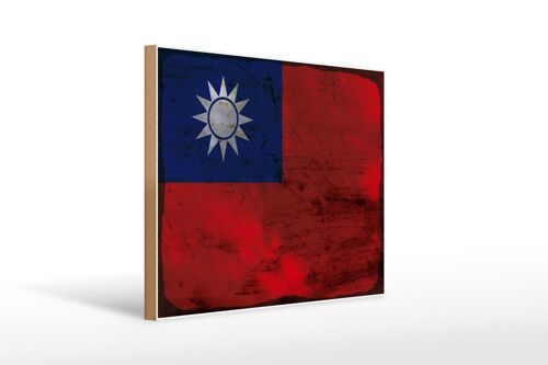 Holzschild Flagge China 40x30cm Flag of Taiwan Rost Deko Schild