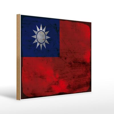 Cartello in legno bandiera Cina 40x30 cm Bandiera di Taiwan, cartello decorativo color ruggine