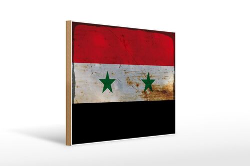 Holzschild Flagge Syrien 40x30cm Flag of Syria Rost Holz Deko Schild