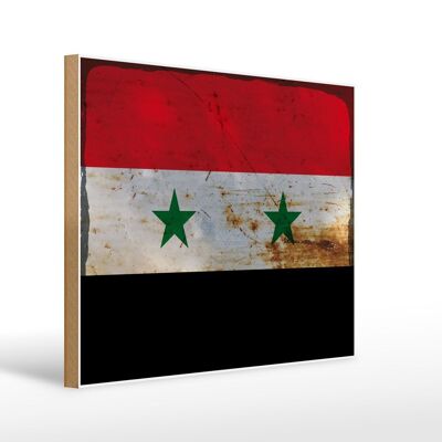 Letrero de madera bandera Siria 40x30cm Bandera de Siria letrero decorativo de madera oxidada