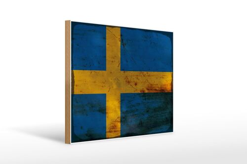 Holzschild Flagge Schweden 40x30cm Flag of Sweden Rost Deko Schild