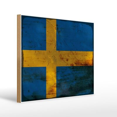 Panneau en bois drapeau Suède 40x30cm Drapeau de Suède signe décoratif rouille
