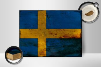 Panneau en bois drapeau Suède 40x30cm Drapeau de Suède signe décoratif rouille 2