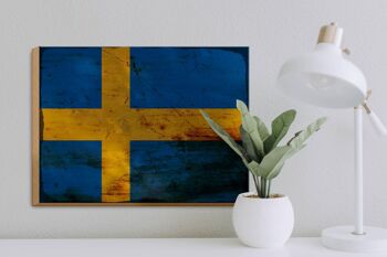 Panneau en bois drapeau Suède 40x30cm Drapeau de Suède signe décoratif rouille 3