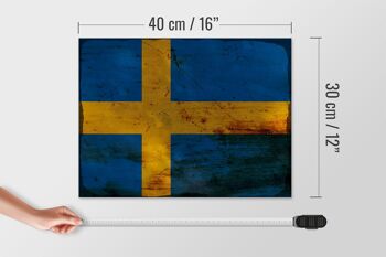 Panneau en bois drapeau Suède 40x30cm Drapeau de Suède signe décoratif rouille 4