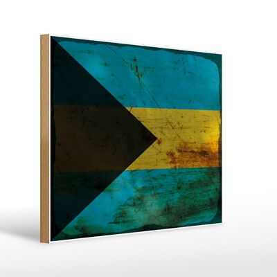 Cartello in legno bandiera Bahamas 40x30 cm Bandiera delle Bahamas, insegna decorativa color ruggine