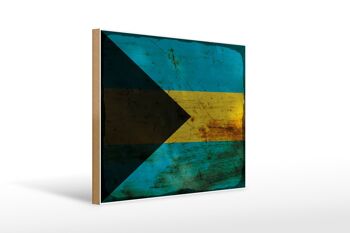 Panneau en bois drapeau Bahama 40x30cm Drapeau des Bahamas signe décoratif rouille 1