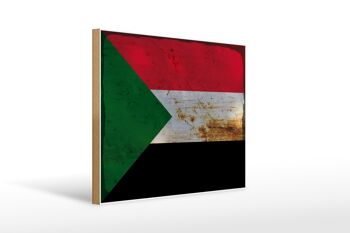 Panneau en bois drapeau Soudan 40x30cm Drapeau du Soudan panneau décoratif en bois rouille 1