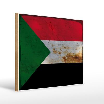 Holzschild Flagge Sudan 40x30cm Flag of Sudan Rost Holz Deko Schild