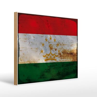 Letrero de madera bandera Tayikistán 40x30cm Letrero decorativo óxido de Tayikistán