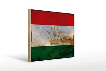 Panneau en bois drapeau Tadjikistan 40x30cm, signe décoratif rouille du Tadjikistan 1