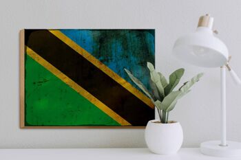 Panneau en bois drapeau Tanzanie 40x30cm Drapeau de Tanzanie signe rouille 3