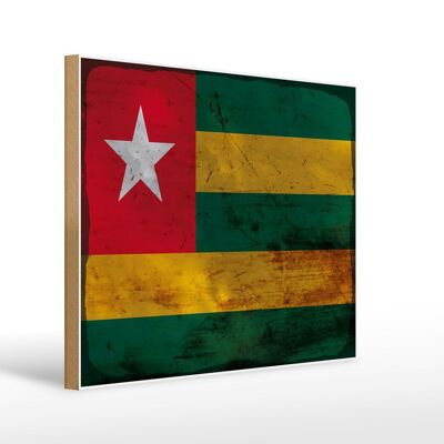 Letrero de madera bandera Togo 40x30cm Bandera de Togo letrero decorativo de madera oxidada