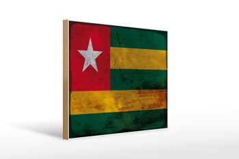 Panneau en bois drapeau du Togo 40x30cm Drapeau du Togo panneau décoratif en bois rouille 1