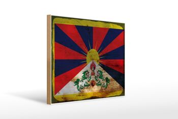 Panneau en bois drapeau Tibet 40x30cm, drapeau du Tibet, panneau décoratif en bois rouille 1