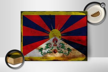 Panneau en bois drapeau Tibet 40x30cm, drapeau du Tibet, panneau décoratif en bois rouille 2