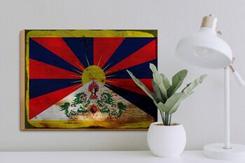 Panneau en bois drapeau Tibet 40x30cm, drapeau du Tibet, panneau décoratif en bois rouille 3