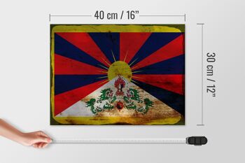 Panneau en bois drapeau Tibet 40x30cm, drapeau du Tibet, panneau décoratif en bois rouille 4
