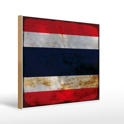 Letrero de madera bandera Tailandia 40x30cm Bandera de Tailandia letrero oxidado
