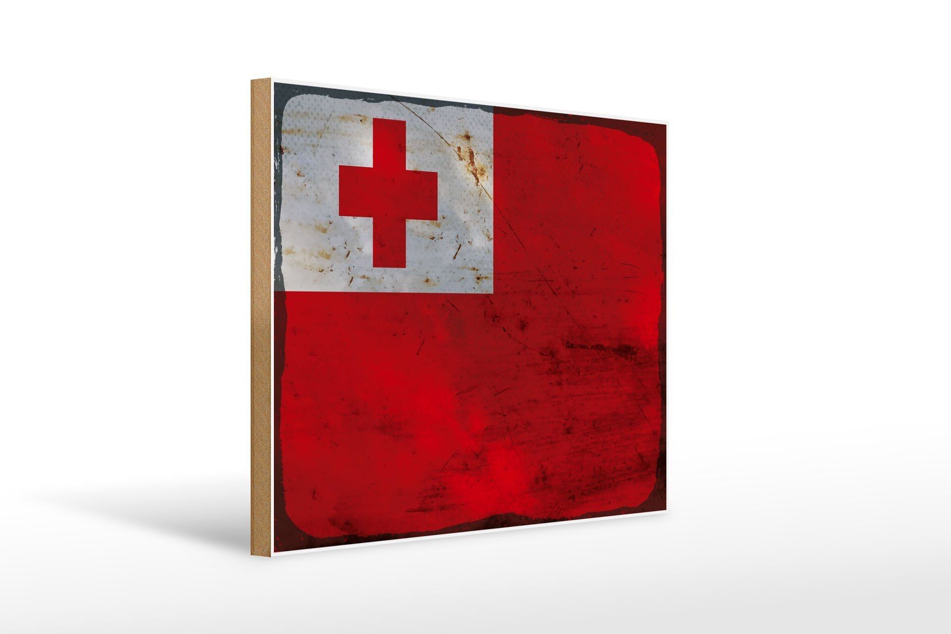 Cartello in legno bandiera Tonga 40x30 cm Bandiera di Tonga, segno ruggine