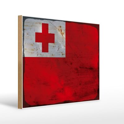 Cartello in legno bandiera Tonga 40x30 cm Bandiera di Tonga, segno ruggine