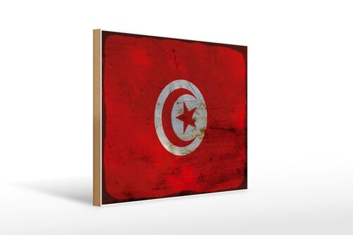 Holzschild Flagge Tunesien 40x30cm Flag of Tunisia Rost Deko Schild
