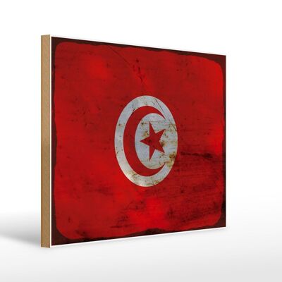 Holzschild Flagge Tunesien 40x30cm Flag of Tunisia Rost Deko Schild