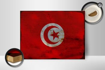 Panneau en bois drapeau Tunisie 40x30cm Drapeau de Tunisie panneau décoratif rouille 2
