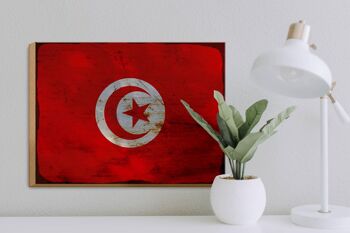 Panneau en bois drapeau Tunisie 40x30cm Drapeau de Tunisie panneau décoratif rouille 3