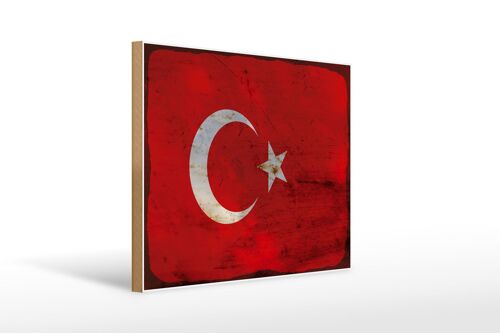 Holzschild Flagge Türkei 40x30cm Flag of Turkey Rost Deko Schild