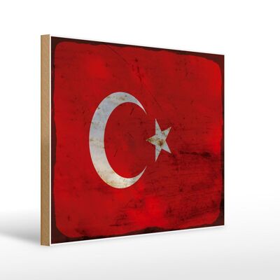 Letrero de madera bandera Türkiye 40x30cm Bandera de Turquía cartel decorativo óxido