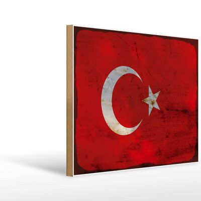 Holzschild Flagge Türkei 40x30cm Flag of Turkey Rost Deko Schild