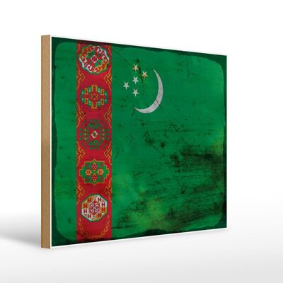 Cartello in legno bandiera Turkmenistan 40x30 cm Cartello ruggine del Turkmenistan