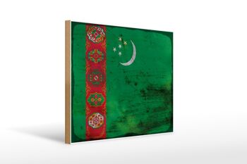 Panneau en bois drapeau Turkménistan 40x30cm Panneau rouille Turkménistan 1